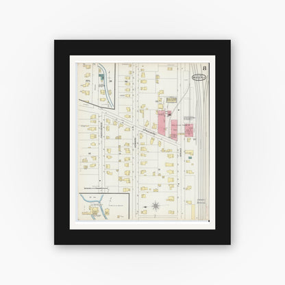 Old map wall art mockup — black gallery frame with white mat — Sanborn Fire Insurance Map from Waverly, Tioga County, New York (1893), Sheet #0008