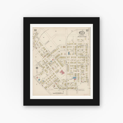 Old map wall art mockup — black gallery frame with white mat — Sanborn Fire Insurance Map from Millville, Cumberland County, New Jersey (1923), Sheet #0012