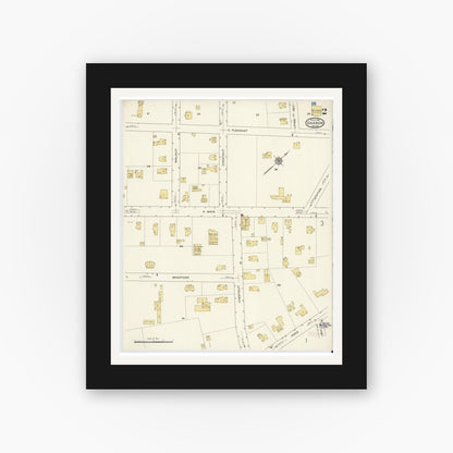 Old map wall art mockup — black gallery frame with white mat — Sanborn Fire Insurance Map from Sharon, Norfolk County, Massachusetts (1916), Sheet #0002