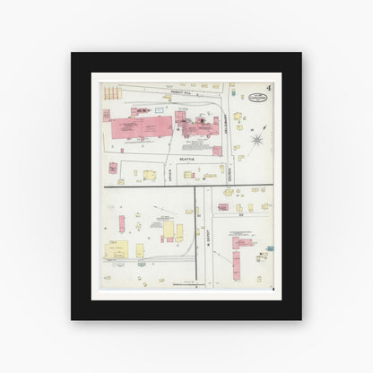 Old map wall art mockup — black gallery frame with white mat — Sanborn Fire Insurance Map from Concord, Cabarrus County, North Carolina (1892), Sheet #0004