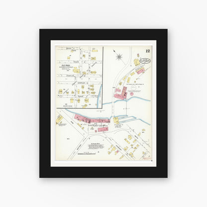 Old map wall art mockup — black gallery frame with white mat — Sanborn Fire Insurance Map from Plattsburg, Clinton County, New York (1909), Sheet #0011