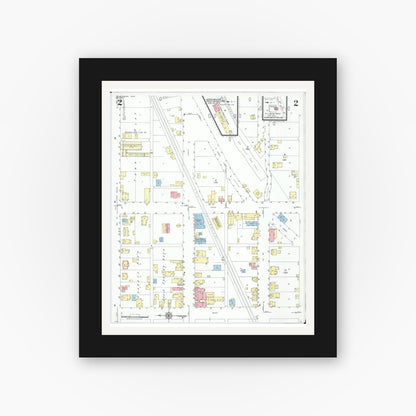 Old map wall art mockup — black gallery frame with white mat — Sanborn Fire Insurance Map from Frazeysburg, Muskingum County, Ohio (1950), Sheet #0002