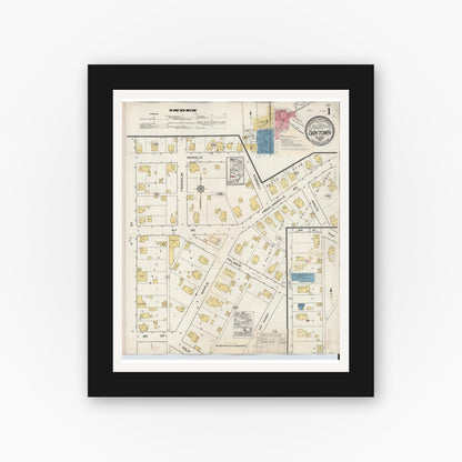 Old map wall art mockup — black gallery frame with white mat — Sanborn Fire Insurance Map from Oaktown, Knox County, Indiana (1932) - Complete Map Set