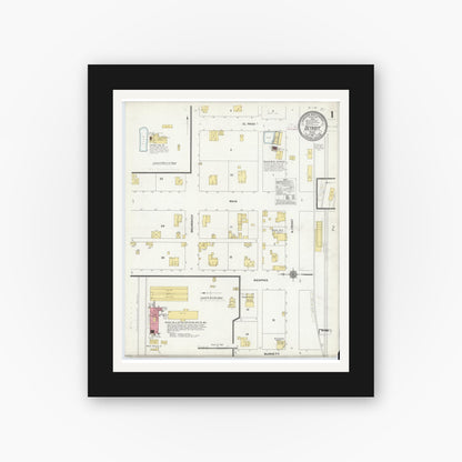 Old map wall art mockup — black gallery frame with white mat — Sanborn Fire Insurance Map from Detroit, Red River County, Texas (1911) - Complete Map Set