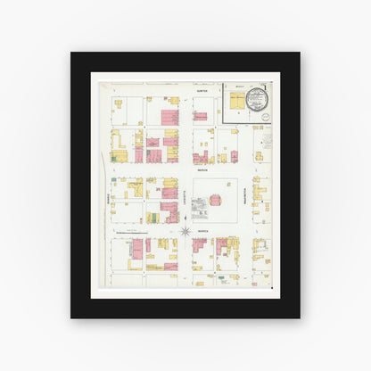 Old map wall art mockup — black gallery frame with white mat — Sanborn Fire Insurance Map from Shelby, Cleveland County, North Carolina (1900), Sheet #0001