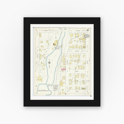 Old map wall art mockup — black gallery frame with white mat — Sanborn Fire Insurance Map from Petoskey, Emmet County, Michigan (1913), Sheet #0008