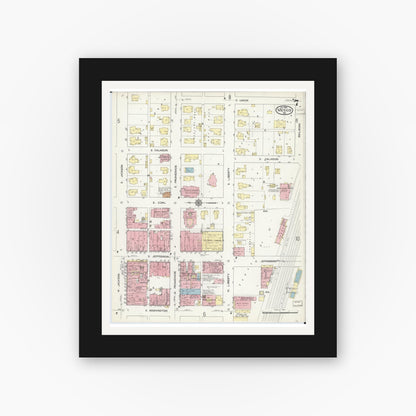 Old map wall art mockup — black gallery frame with white mat — Sanborn Fire Insurance Map from Mexico, Audrain County, Missouri (1914), Sheet #0007