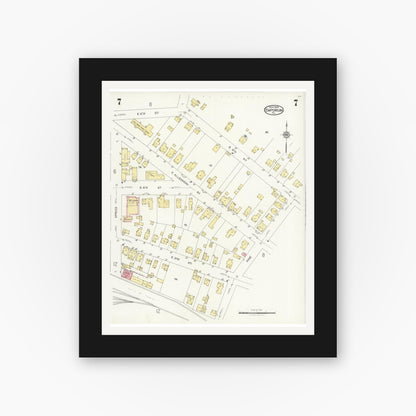Old map wall art mockup — black gallery frame with white mat — Sanborn Fire Insurance Map from Emporium, Cameron County, Pennsylvania (1925), Sheet #0007