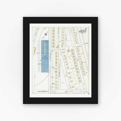 Old map wall art mockup — black gallery frame with white mat — Sanborn Fire Insurance Map from Painted Post, Steuben County, New York (1921), Sheet #0002