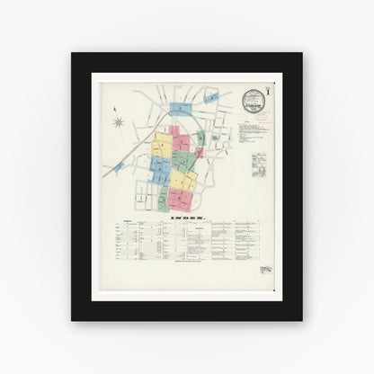 Old map wall art mockup — black gallery frame with white mat — Sanborn Fire Insurance Map from Stoneham, Middlesex County, Massachusetts (1897), Sheet #0001