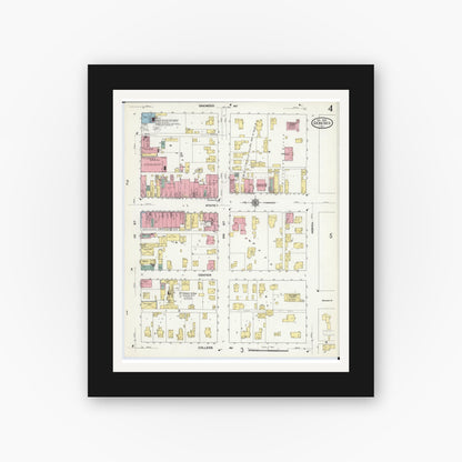 Old map wall art mockup — black gallery frame with white mat — Sanborn Fire Insurance Map from Geneseo, Henry County, Illinois (1909), Sheet #0004