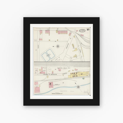 Old map wall art mockup — black gallery frame with white mat — Sanborn Fire Insurance Map from Columbia, Lancaster County, Pennsylvania (1894), Sheet #0010