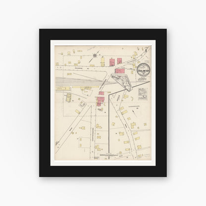 Old map wall art mockup — black gallery frame with white mat — Sanborn Fire Insurance Map from River Junction, Gadsden County, Florida (1922), Sheet #0001