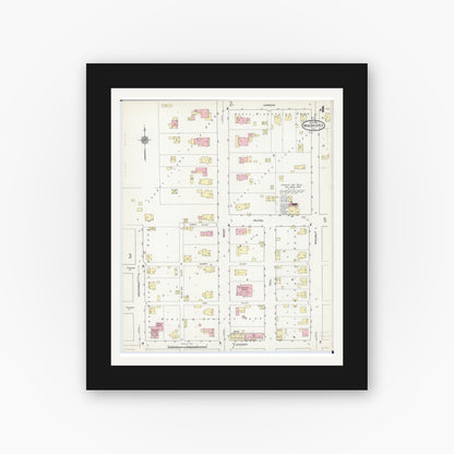 Old map wall art mockup — black gallery frame with white mat — Sanborn Fire Insurance Map from Winchester, Scott County, Illinois (1914), Sheet #0004