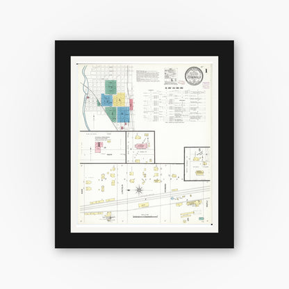 Old map wall art mockup — black gallery frame with white mat — Sanborn Fire Insurance Map from Estherville, Emmet County, Iowa (1907), Sheet #0001