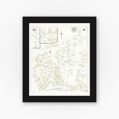 Old map wall art mockup — black gallery frame with white mat — Sanborn Fire Insurance Map from Athol, Worcester County, Massachusetts (1936), Sheet #0026