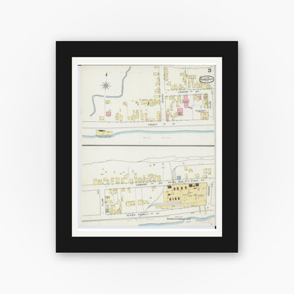 Old map wall art mockup — black gallery frame with white mat — Sanborn Fire Insurance Map from Pomeroy, Meigs County, Ohio (1893), Sheet #0003