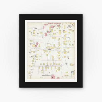 Old map wall art mockup — black gallery frame with white mat — Sanborn Fire Insurance Map from Ware, Hampshire County, Massachusetts (1902), Sheet #0009