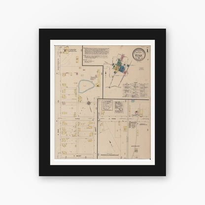 Old map wall art mockup — black gallery frame with white mat — Sanborn Fire Insurance Map from Attica, Seneca County, Ohio (1922), Sheet #0001