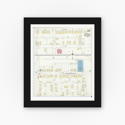 Old map wall art mockup — black gallery frame with white mat — Sanborn Fire Insurance Map from Alliance, Stark County, Ohio (1911), Sheet #0023
