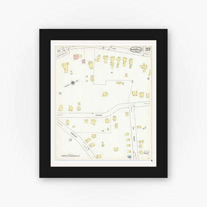 Old map wall art mockup — black gallery frame with white mat — Sanborn Fire Insurance Map from Greenfield, Franklin County, Massachusetts (1909), Sheet #0022