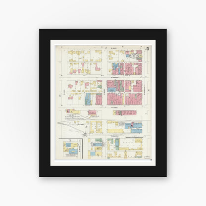 Old map wall art mockup — black gallery frame with white mat — Sanborn Fire Insurance Map from Wabash, Wabash County, Indiana (1896), Sheet #0005