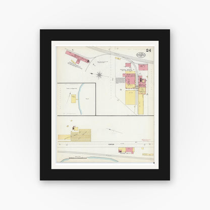 Old map wall art mockup — black gallery frame with white mat — Sanborn Fire Insurance Map from Chicopee, Hampden County, Massachusetts (1902), Sheet #0024