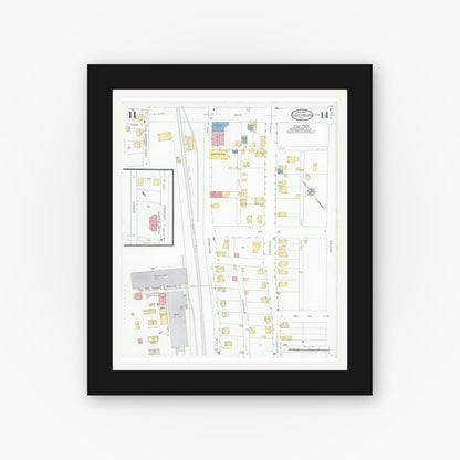 Old map wall art mockup — black gallery frame with white mat — Sanborn Fire Insurance Map from Leechburg, Armstrong County, Pennsylvania (1927), Sheet #0011