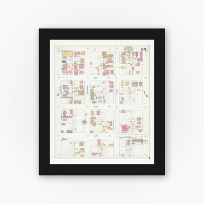 Old map wall art mockup — black gallery frame with white mat — Sanborn Fire Insurance Map from El Paso, El Paso County, Texas (1905), Sheet #0033