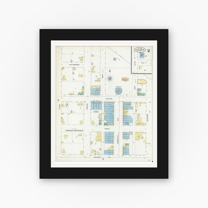Old map wall art mockup — black gallery frame with white mat — Sanborn Fire Insurance Map from Coleman, Coleman County, Texas (1898), Sheet #0002