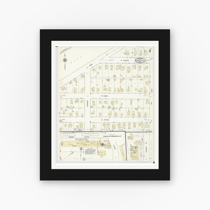 Old map wall art mockup — black gallery frame with white mat — Sanborn Fire Insurance Map from Charlevoix, Charlevoix County, Michigan (1912), Sheet #0004