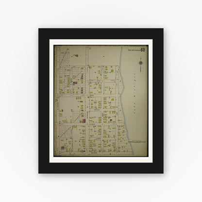 Old map wall art mockup — black gallery frame with white mat — Sanborn Fire Insurance Map from Kenosha, Kenosha County, Wisconsin. (1918), Sheet 64
