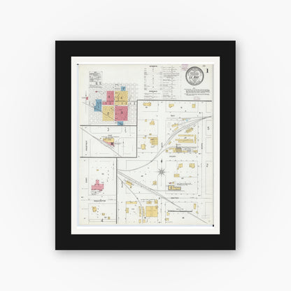 Old map wall art mockup — black gallery frame with white mat — Sanborn Fire Insurance Map from Leroy, McLean County, Illinois (1906) - Complete Map Set