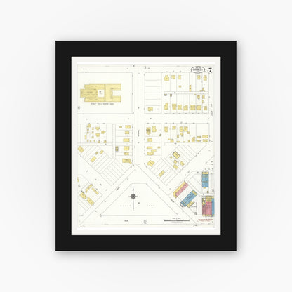 Old map wall art mockup — black gallery frame with white mat — Sanborn Fire Insurance Map from Brawley, Imperial County, California (1922), Sheet #0007