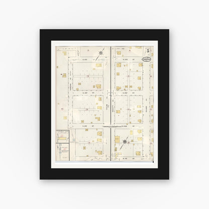 Old map wall art mockup — black gallery frame with white mat — Sanborn Fire Insurance Map from Dawson, Navarro County, Texas (1943), Sheet #0005