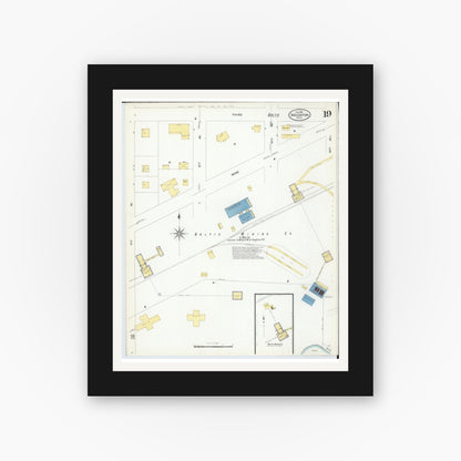 Old map wall art mockup — black gallery frame with white mat — Sanborn Fire Insurance Map from Houghton, Houghton County, Michigan (1908), Sheet #0019