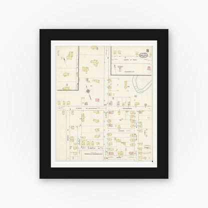 Old map wall art mockup — black gallery frame with white mat — Sanborn Fire Insurance Map from Walden, Orange County, New York (1913), Sheet #0008