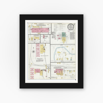 Old map wall art mockup — black gallery frame with white mat — Sanborn Fire Insurance Map from East Palestine, Columbiana County, Ohio (1901), Sheet #0001