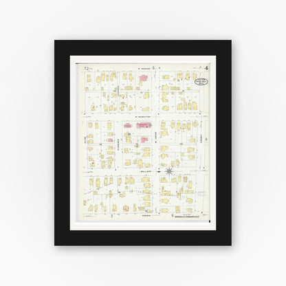 Old map wall art mockup — black gallery frame with white mat — Sanborn Fire Insurance Map from Ypsilanti, Washtenaw County, Michigan (1909), Sheet #0004