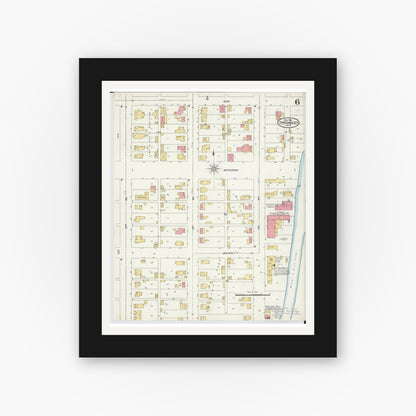 Old map wall art mockup — black gallery frame with white mat — Sanborn Fire Insurance Map from Tipp City, Miami County, Ohio (1905), Sheet #0006