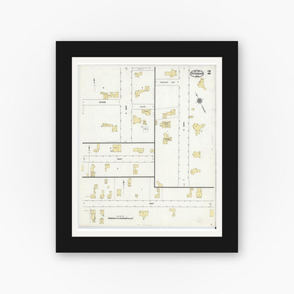 Old map wall art mockup — black gallery frame with white mat — Sanborn Fire Insurance Map from Petersham, Worcester County, Massachusetts (1912), Sheet #0002