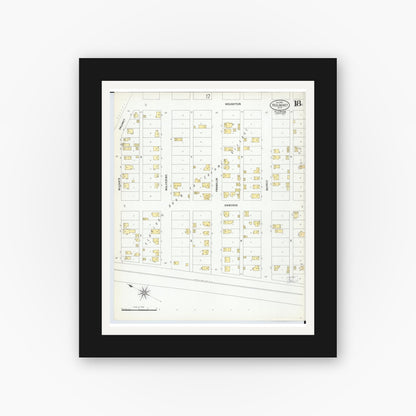 Old map wall art mockup — black gallery frame with white mat — Sanborn Fire Insurance Map from Red Jacket, Houghton County, Michigan (1900), Sheet #0018