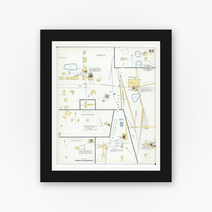 Old map wall art mockup — black gallery frame with white mat — Sanborn Fire Insurance Map from Red Jacket, Houghton County, Michigan (1900), Sheet #0024