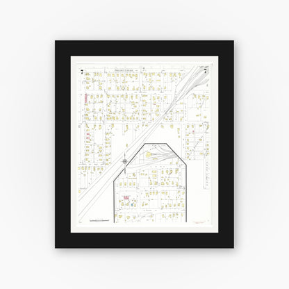 Old map wall art mockup — black gallery frame with white mat — Sanborn Fire Insurance Map from Albia, Monroe County, Iowa (1933), Sheet #0007
