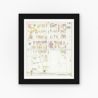 Old map wall art mockup — black gallery frame with white mat — Sanborn Fire Insurance Map from Madison, Jefferson County, Indiana (1904), Sheet #0006