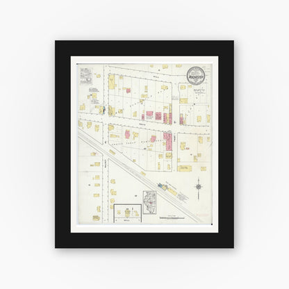 Old map wall art mockup — black gallery frame with white mat — Sanborn Fire Insurance Map from Rochester, Sangamon County, Illinois (1917), Sheet #0001