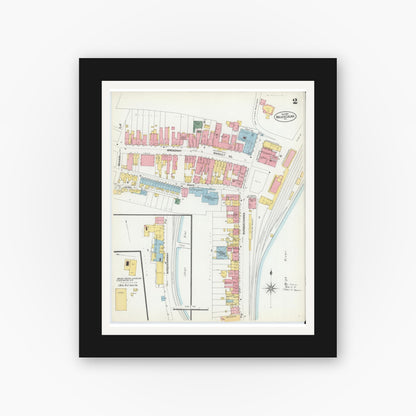 Old map wall art mockup — black gallery frame with white mat — Sanborn Fire Insurance Map from Mauch Chunk, Carbon County, Pennsylvania (1902), Sheet #0002