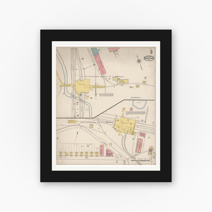 Old map wall art mockup — black gallery frame with white mat — Sanborn Fire Insurance Map from Nanticoke, Luzerne County, Pennsylvania (1920), Sheet #0002