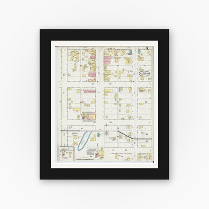 Old map wall art mockup — black gallery frame with white mat — Sanborn Fire Insurance Map from Alexandria, Douglas County, Minnesota (1892), Sheet #0003