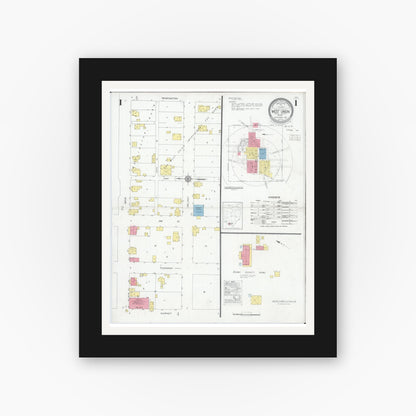 Old map wall art mockup — black gallery frame with white mat — Sanborn Fire Insurance Map from West Union, Adams County, Ohio (1930), Sheet #0001